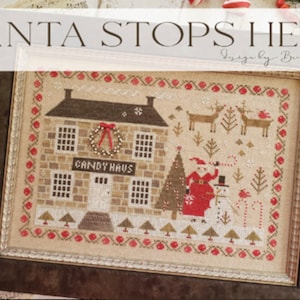 SANTA STOPS HERE * With Thy Needle and Thread * Brenda Gervais * Counted Cross Stitch Pattern-b
