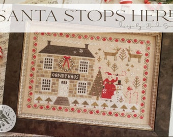 SANTA STOPS HERE * With Thy Needle and Thread * Brenda Gervais * Counted Cross Stitch Pattern-b