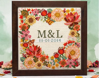 Modern Botanical Wedding Sampler * Counting Puddles * Cross Stitch Pattern-c