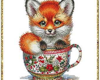 CHRISTMAS ANIMALS CUPS * Fox * Les Petites Croix De Lucie * Cross Stitch Pattern-c