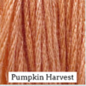 May include: A skein of yarn in a warm orange color with a subtle reddish hue. The yarn is labeled "Pumpkin Harvest".