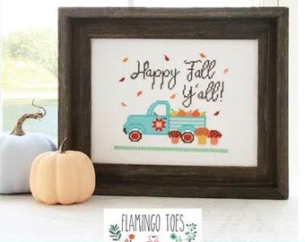 HAPPY FALL Y'ALL * Flamingo Toes * Cross stitch chart - b