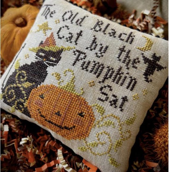 The OLD BLACK CAT * Annie Beez Folk Art * Cross Stitch Pattern-b
