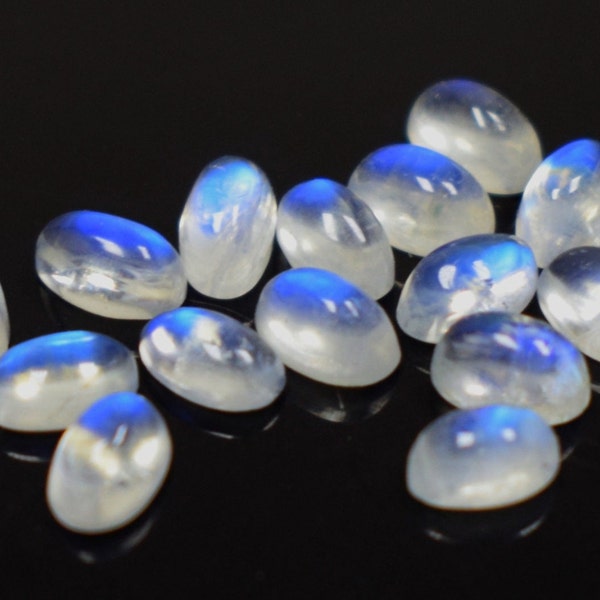 AAA+ Top Second Quality 6x4mm Oval Shape Rainbow Moonstone Cabochon, 100% Natural Rainbow Moonstone Loose Gemstone, All Calibrated Size