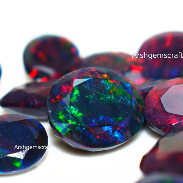 AAA  Faceted Black Opal, Natural Black Opal, Multi Fire Black Opal Faceted Cut, Black Opal Cut Stone, Ethiopian Black Faceted Opal, lot