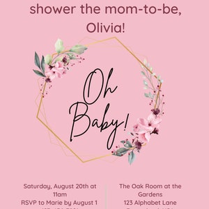 Floral Accents Pink Oh Baby -  Baby Shower Invitation