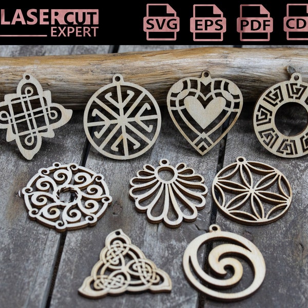 Laser Cut Necklace/ Pendant - Set of 10 vector designs- SVG files for laser cutting - CNC/Laser files