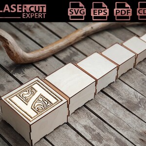 Set of 6 Laser Cut Storage Boxes, Storage Rack with Letter H Engaving Designs - Vector SVG files for laser cutting wood - Glowforge