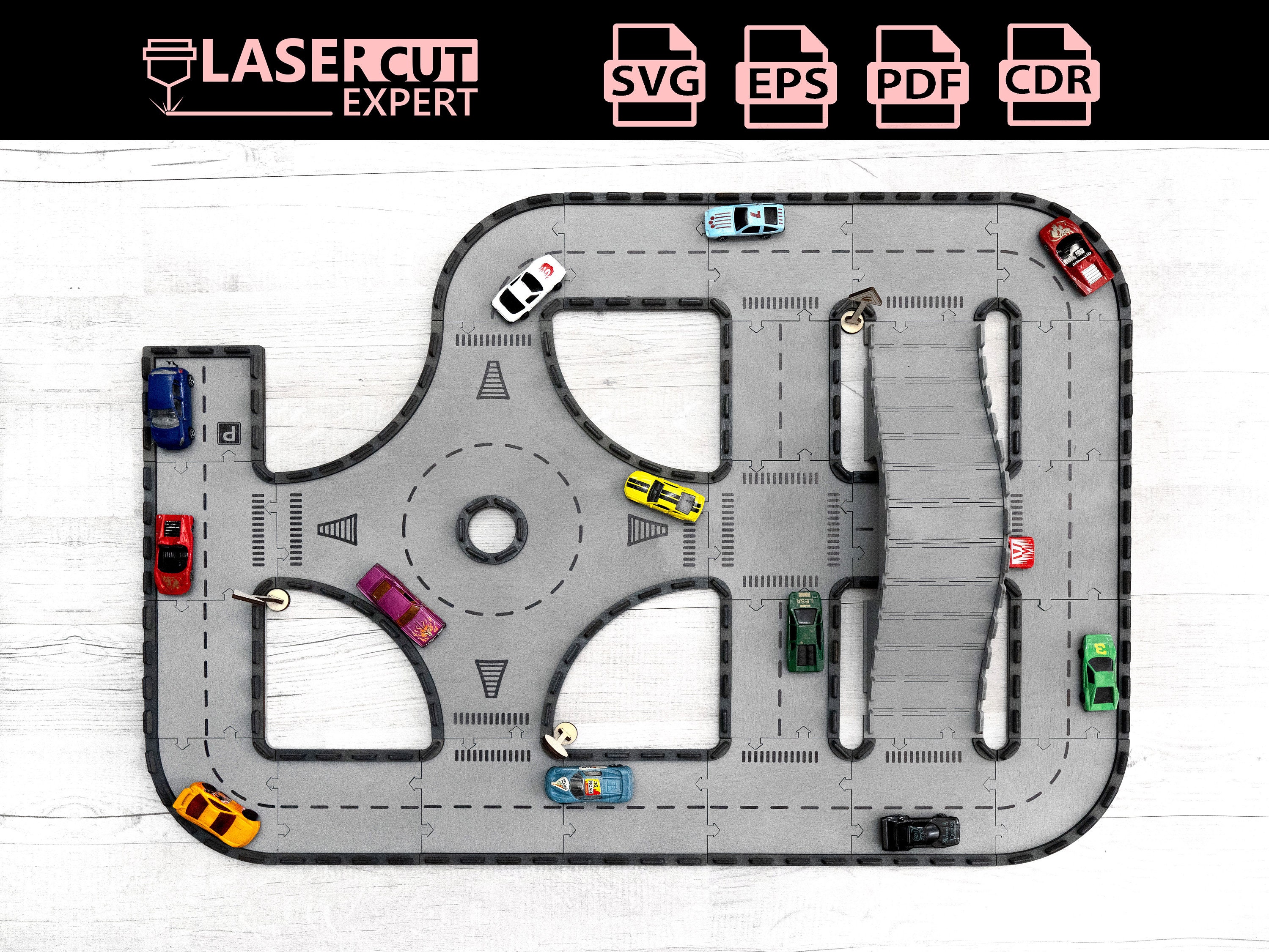 Road Tracks SVG files for Laser Cutting | Car Road Toy CNC/Laser files | Instant download