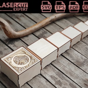Set of 6 Laser Cut Storage Boxes, Storage Rack with Letter O Engaving Designs - Vector SVG files for laser cutting wood - Glowforge