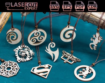 Set of 10 Laser Cut Necklace/ Pendant - SVG files for laser cutting - CNC/Laser files