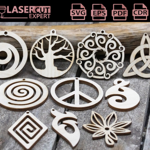 Set of 10 Random Laser Cut Necklace Designs - SVG files for Laser Cutting - CNC/Laser files