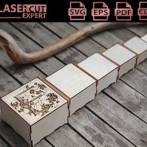 Set of 6 Laser Cut Storage Boxes, Storage Rack with Letter E Engaving Designs - Vector SVG files for laser cutting wood - Glowforge