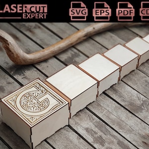 Set of 6 Laser Cut Storage Boxes, Storage Rack with Letter G Engaving Designs - Vector SVG files for laser cutting wood - Glowforge