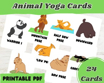 Kids Animal Yoga Poses Cards, Yoga for Kids, Kids Mindfulness, Calming Cards, Movement Cards, Yoga Printable, Yoga Print Set, Yoga Download