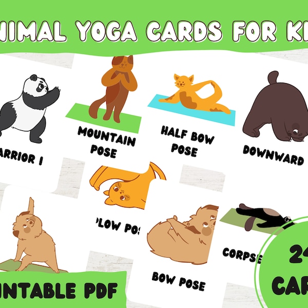 Kids Animal Yoga Poses Cards, Yoga for Kids, Kids Mindfulness, Calming Cards, Movement Cards, Yoga Printable, Yoga Print Set, Yoga Download