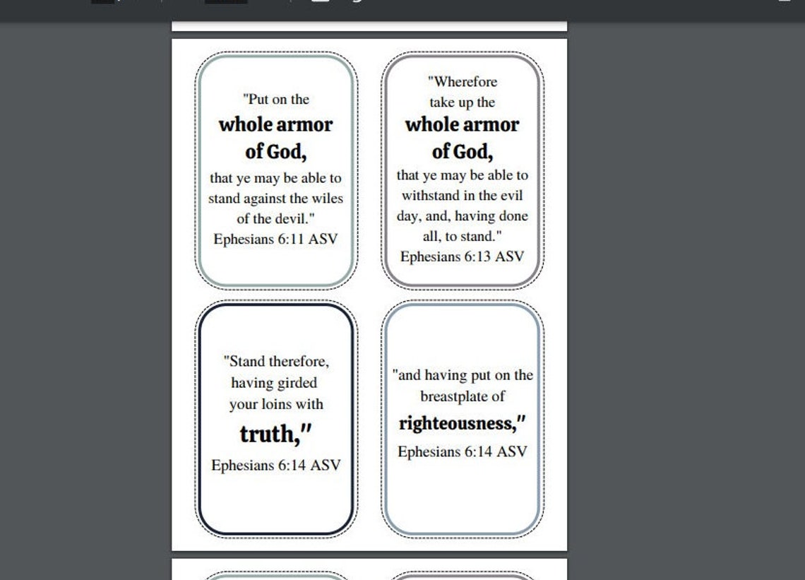 Armor of God, God’s Armor, Ephesians 6, Kids Bible Cards, Bible Verse ...