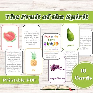 Fruto del Espíritu, Tarjetas bíblicas para niños, Tarjetas didácticas de la Biblia, Tarjetas con versículos bíblicos, Estudio bíblico para niños, Biblia para niños imprimible, Gálatas