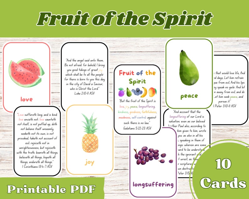 Fruit of the Spirit Kids Bible Cards Bible Flash Cards Bible Verse