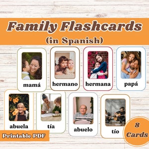 Flashcards de família, Flashcards de família, Membros da família, Modelo de flashcard, Flashcards para crianças, Flashcards para impressão, Flashcards em espanhol