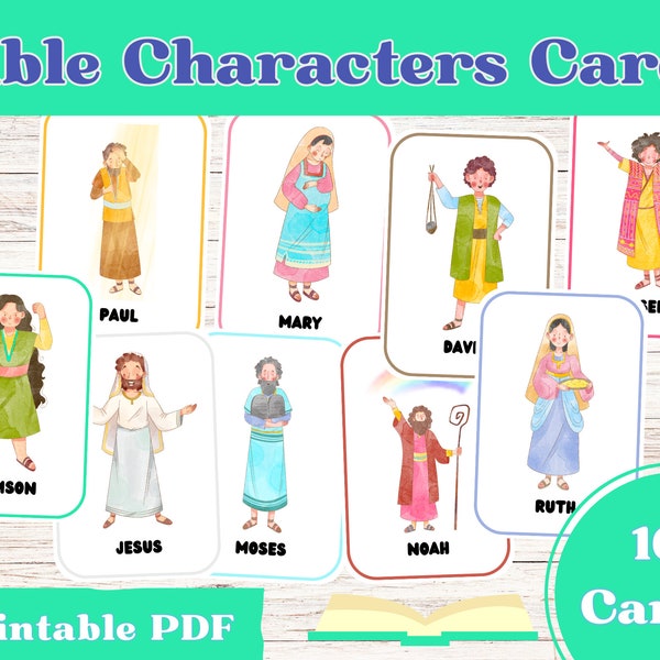 Bible Characters, Kids Bible Cards, Bible Flash Cards, Kids Bible Study, Bible Verse Cards, Sunday School Prints, Bible Study Cards