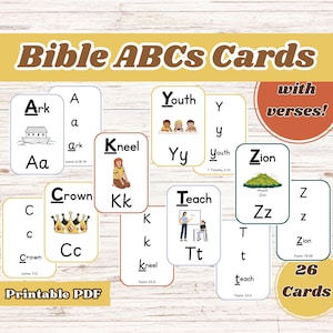 Bible Alphabet, Kids Bible Cards, Alphabet Flashcards, ABC Bible Verses, Kids Bible Study, Bible ABC, Bible Verse Cards, Sunday School