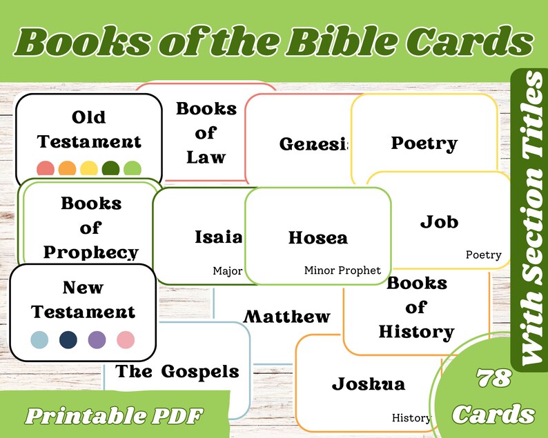 Books of the Bible Flashcards, Books of Bible Cards for Kids, Kids