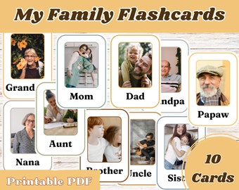 Family Flashcards, Family Flash Cards, Family Members, Flashcard Template, Flashcards for Kids, Printable Flashcards, Learning Flashcards