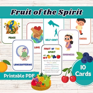 Fruto del Espíritu, Frutos del Espíritu, Tarjetas bíblicas para niños, Tarjetas con versículos bíblicos, Estudio bíblico para niños, Biblia imprimible para niños
