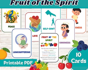 Fruit of the Spirit, Fruits of the Spirit, Kids Bible Cards, Bible Flash Cards, Bible Verse Cards, Kids Bible Study, Kids Bible Printable