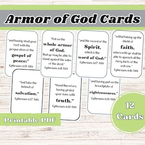 Armor of God, God’s Armor, Ephesians 6, Kids Bible Cards, Bible Verse Cards, Bible Flash Cards, Sunday School Prints, Kids Bible Printable