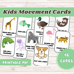 Cartes de mouvement pour enfants, Cartes flash d'animaux, Cartes flash d'animaux, Cartes flash pour enfants, Cartes flash imprimables, Cartes flash imprimables, Ensemble d'activités pour enfants