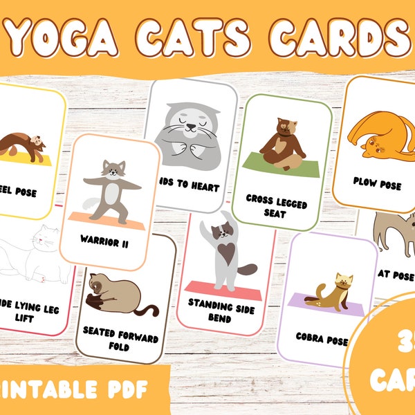 Cat Yoga, Cat Themed, Kids Yoga Cards, Yoga for Kids, Yoga Poses, Kids Mindfulness, Calming Cards, Kids Activity Cards, Yoga Printable