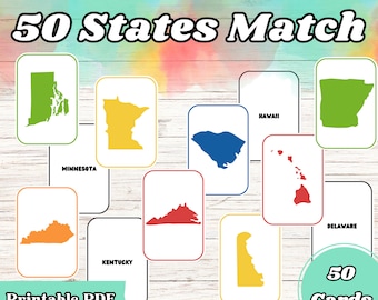 50 States, 50 US States, 50 States for Kids, US Geography, Kids Flashcards, Flashcards for Kids, Learning Flashcards, Printable Flashcards