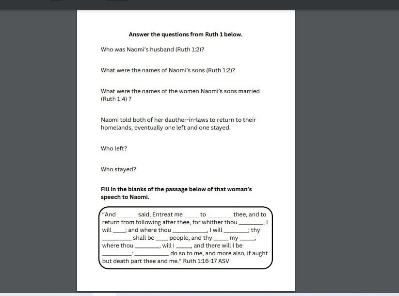 Book of Ruth, Bible Worksheets, Ruth Bible, Kids Bible Study, Ruth ...