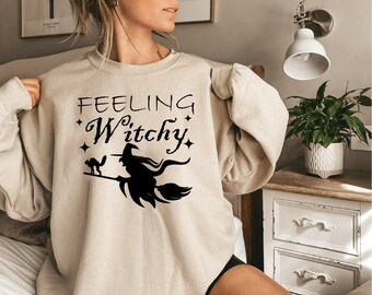 Feeling Witchy Sweatshirt,Halloween Sweatshirt,Halloween, Witch Vibes, Halloween Shirt, Spooky Sweatshirt, Fall Shirt, Moon Sweatshirt