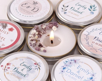 Wedding Candle Favors for Guests in Bulk, Cute Mini Custom Box Scented Candle, Shower Favors, Mini Baby Shower Gift, Tin Candle Favours