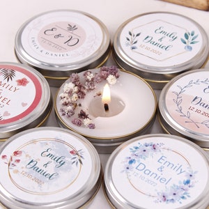 Wedding Candle Favors for Guests in Bulk, Cute Mini Custom Box Scented Candle, Shower Favors, Mini Baby Shower Gift, Tin Candle Favours