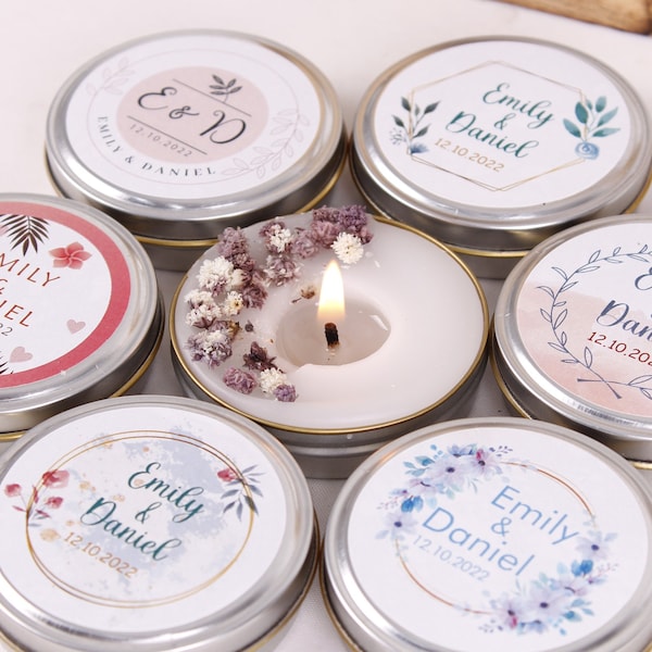 Wedding Candle Favors for Guests in Bulk, Cute Mini Custom Box Scented Candle, Shower Favors, Mini Baby Shower Gift, Tin Candle Favours