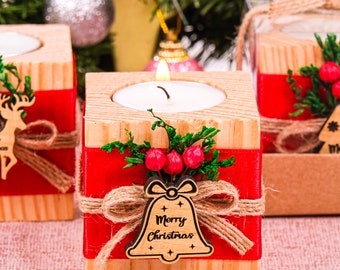 Personalized Wooden Christmas Candle, Noel Candle Holder, Happy Holiday Favour, Rustic Wooden Candle Favour, Merry Christmas Tag Xmas Gifts