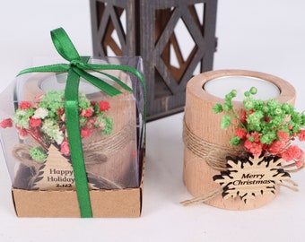 Christmas Personalized Candle Gifts, Christmas Wooden Candle Favours, Happy Holiday Favors, Floral Candle Favors, Merry Christmas Favours