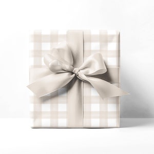 Beige Gingham Wrapping Paper, Tan Gift Wrap (Baby Shower, Wedding, Bridal, Birthday, Valentines)