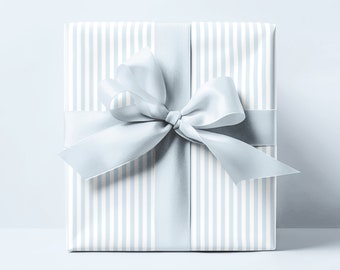 Baby Blue Pinstripe Gift Wrap | Preppy Grandmillennial Wrapping Paper | Maddenly Paperie