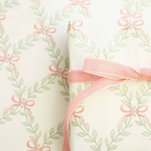 Trellis Bows Wrapping Paper - Greenery Lattice Pink Bows Girly Preppy Gift Wrap for Birthdays, Showers, All Occasions