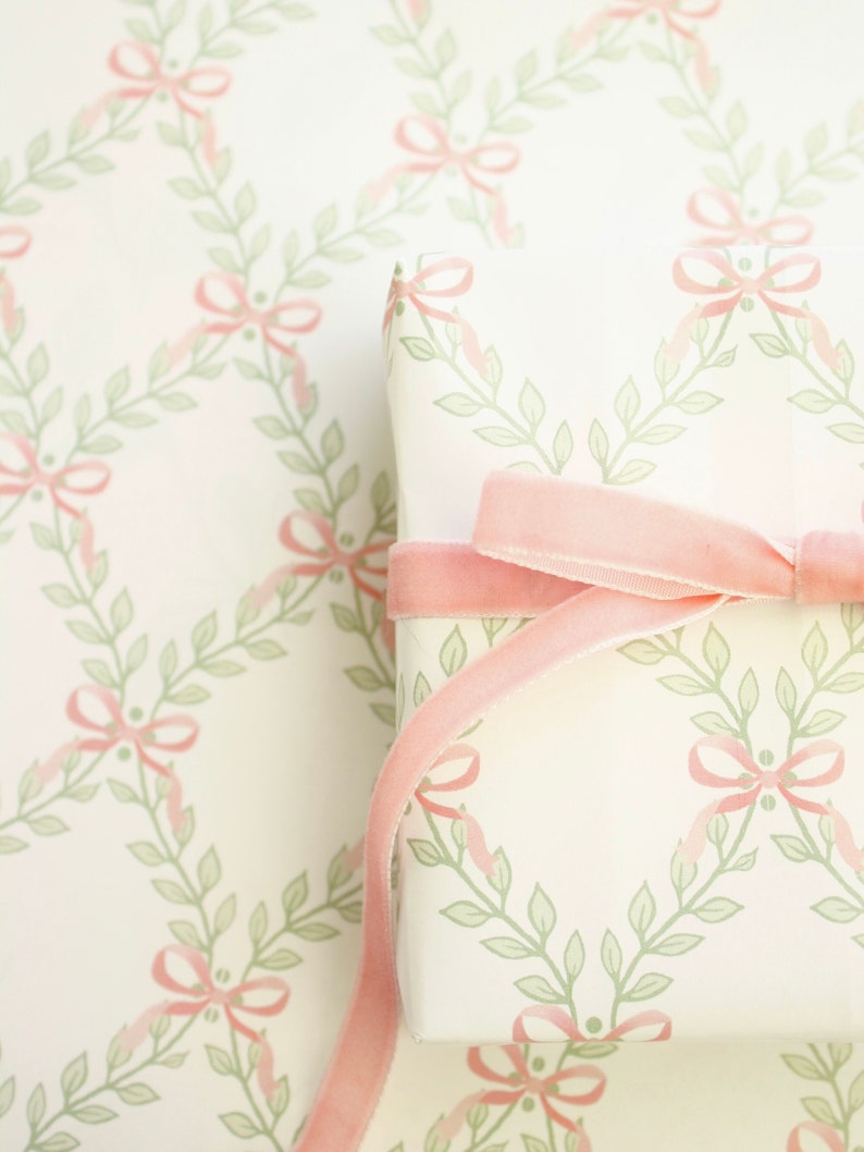 baby pink bows pretty girly gift wrapping paper valentines day gift for her pretty pink paper birthday gift preppy