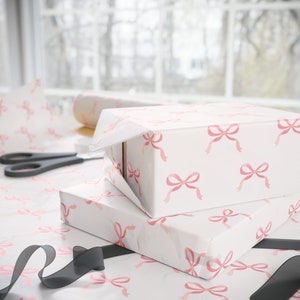 Pink Bows Contrast Wrapping Paper Girly Preppy Gift Wrap Baby Shower, Birthday Party image 2