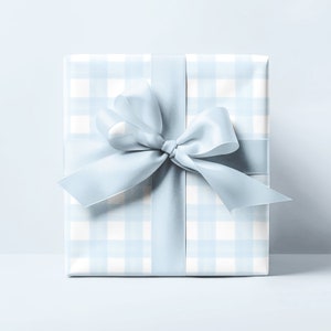 Gingham Gift Wrap - Blue Checkered Plaid Preppy Paper for Baby Showers, Birthdays, Weddings