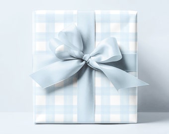 Gingham Gift Wrap - Blue Checkered Plaid Preppy Paper for Baby Showers, Birthdays, Weddings