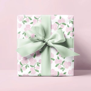 Hydrangea Wrapping Paper Pink Floral Girly Preppy Gift Wrap Baby Shower, Wedding, Bridal, Birthday Party, Easter, Spring, Mothers Day image 1