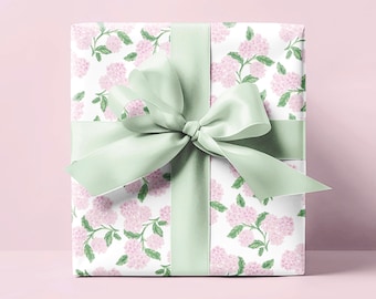 Hydrangea Wrapping Paper | Pink Floral Girly Preppy Gift Wrap | Baby Shower, Wedding, Bridal, Birthday Party, Easter, Spring, Mothers Day